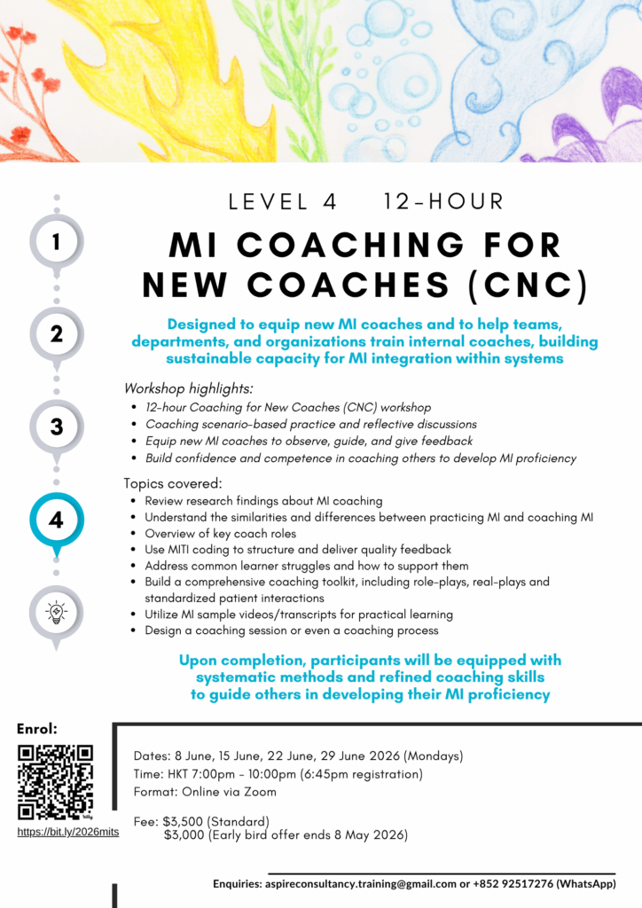 Motivational Interviewing Coaching for New Coaches (CNC) 動機式訪談法新手教練培訓